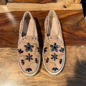 Stuart Weitzman Leather Crystal Embellished Sneakers